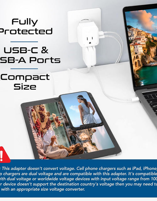 Load image into Gallery viewer, Europe Plug Adapter,  Safe Dual USB &amp; USB-C 3.1A - 2 USA Outlet - Compact &amp; Powerful - Use Euro, Greece, Italy, Switzerland, Turkey, Portugal - Includes Type C Swadapt Attachment
