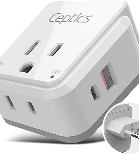 Europe Plug Adapter,  Safe Dual USB & USB-C 3.1A - 2 USA Outlet - Compact & Powerful - Use Euro, Greece, Italy, Switzerland, Turkey, Portugal - Includes Type C Swadapt Attachment