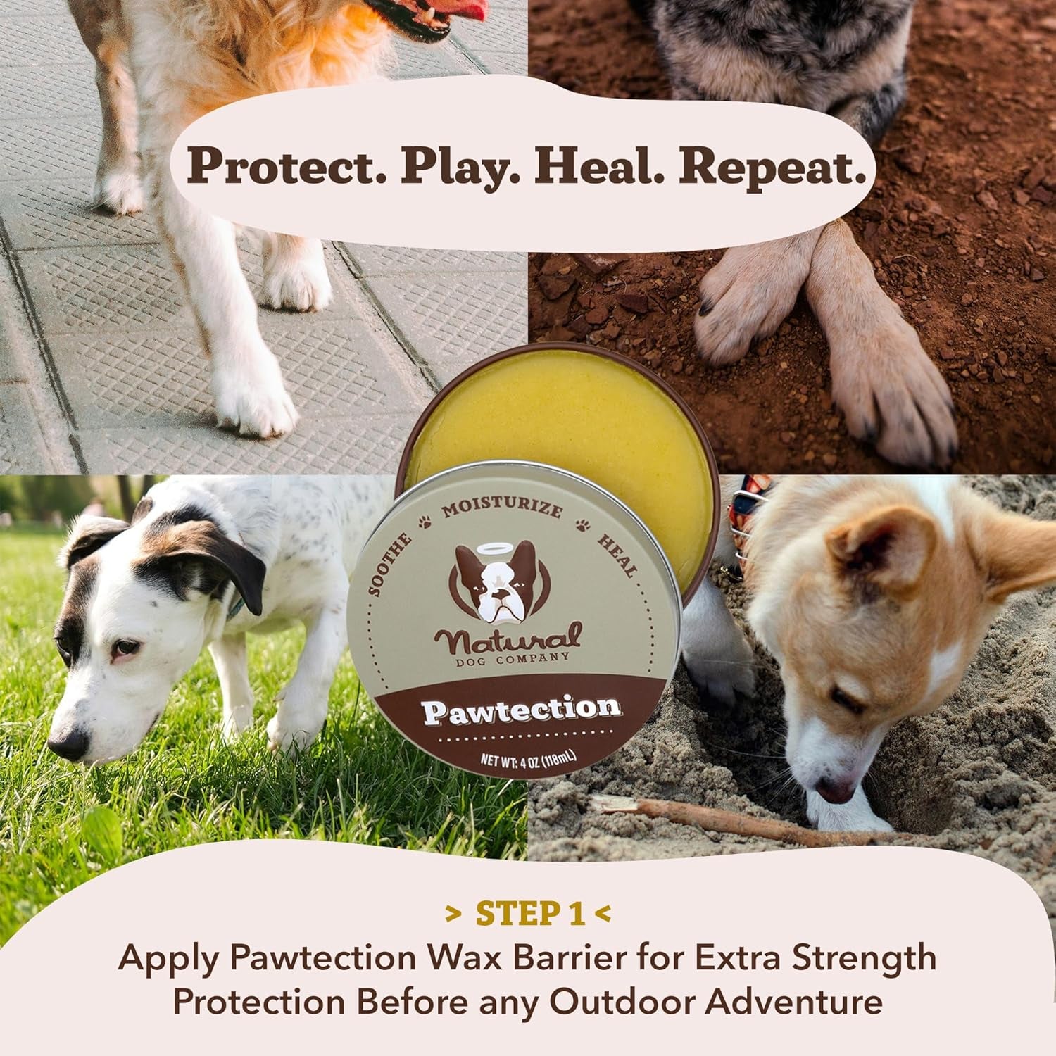 Pawtection, 1 Oz Tin, Veterinarian-Approved, All-Natural Dog Paw Balm and Moisturizer, Nourishing Dog Paw Protector for Rough Terrain and Harsh Temperatures