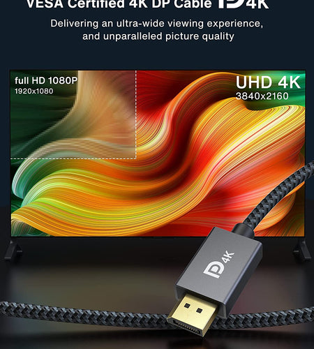 VESA Certified Displayport Cable,  1.2 DP Cable 6.6Ft/2M, [4K@60Hz, 2K@165Hz, 2K@144Hz], Gold-Plated Braided High Speed Display Port Cable 144Z, for Gaming Monitor, Graphics Card, TV, PC, Laptop