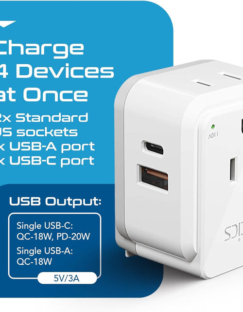 Load image into Gallery viewer, Europe Plug Adapter,  Safe Dual USB &amp; USB-C 3.1A - 2 USA Outlet - Compact &amp; Powerful - Use Euro, Greece, Italy, Switzerland, Turkey, Portugal - Includes Type C Swadapt Attachment
