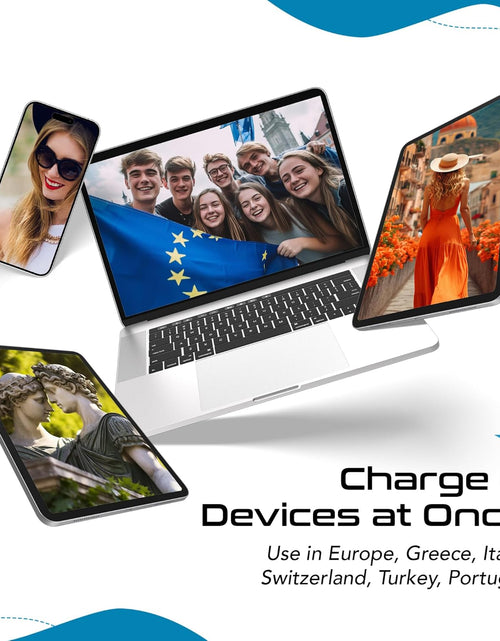 Load image into Gallery viewer, Europe Plug Adapter,  Safe Dual USB &amp; USB-C 3.1A - 2 USA Outlet - Compact &amp; Powerful - Use Euro, Greece, Italy, Switzerland, Turkey, Portugal - Includes Type C Swadapt Attachment
