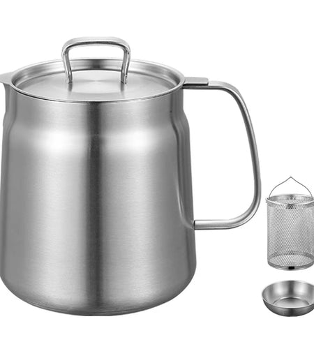 1.5/2L Kitchen Fryer Pan Large Capacity Stainless Steel Deep Frying Pot Multifunctional Oil Filter Tank for Cooking French Fries