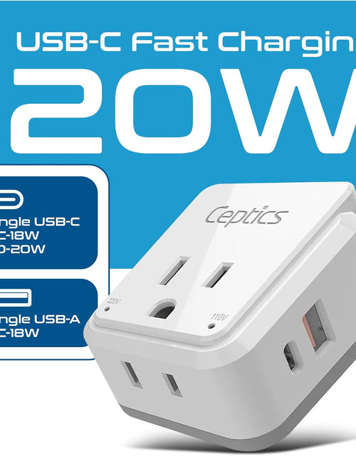 Load image into Gallery viewer, Europe Plug Adapter,  Safe Dual USB &amp; USB-C 3.1A - 2 USA Outlet - Compact &amp; Powerful - Use Euro, Greece, Italy, Switzerland, Turkey, Portugal - Includes Type C Swadapt Attachment
